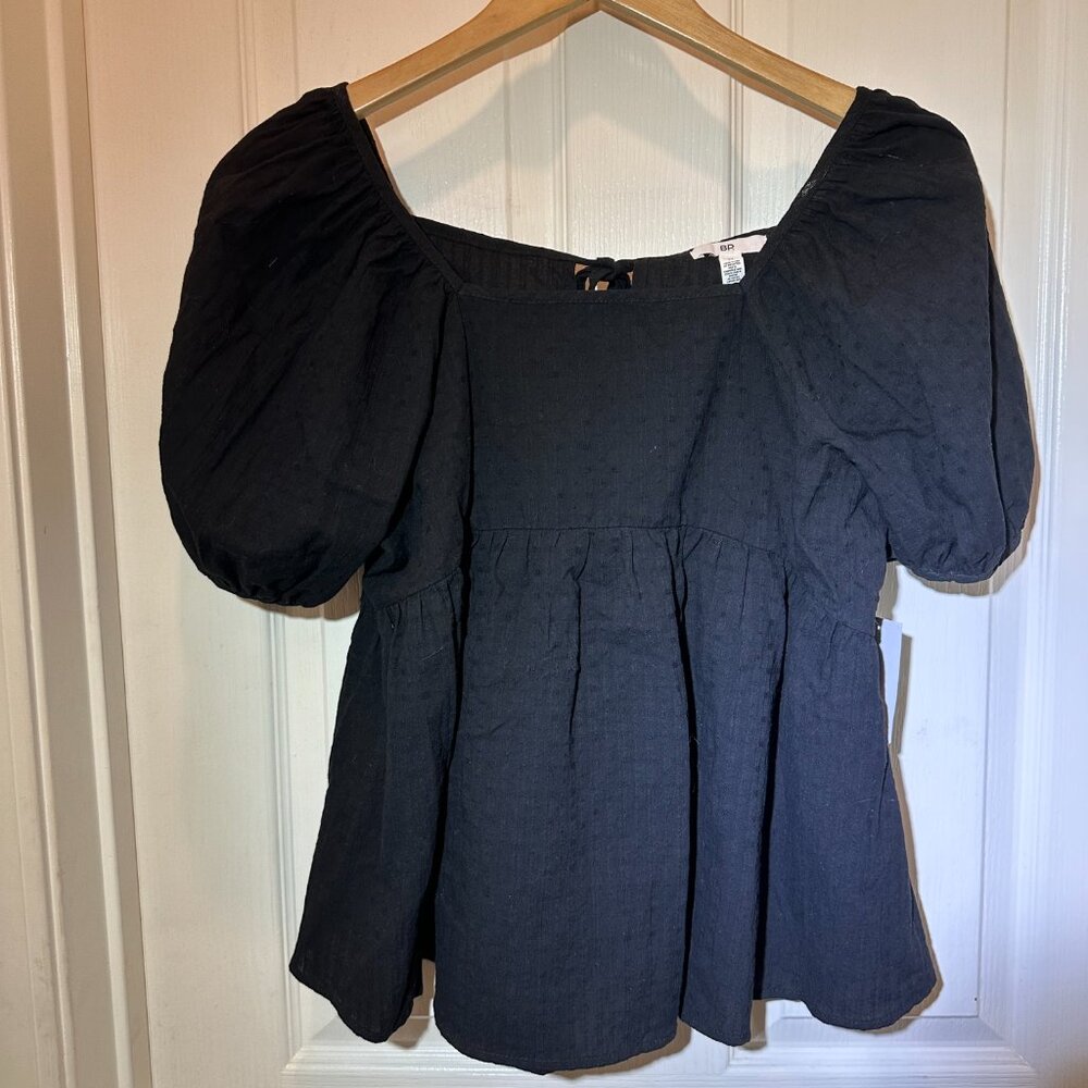 BP. 100% Cotton Square Neck Puff Sleeve Black Short Sleeve Blouse Top M NWT